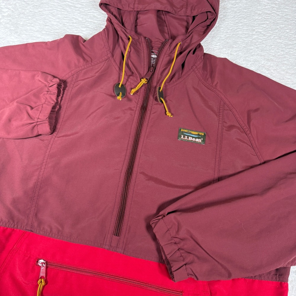 L.L.Bean Anorak Mens L Burgundy Red Nylon 1/4 Zip L/S Hooded Windbreaker 500907